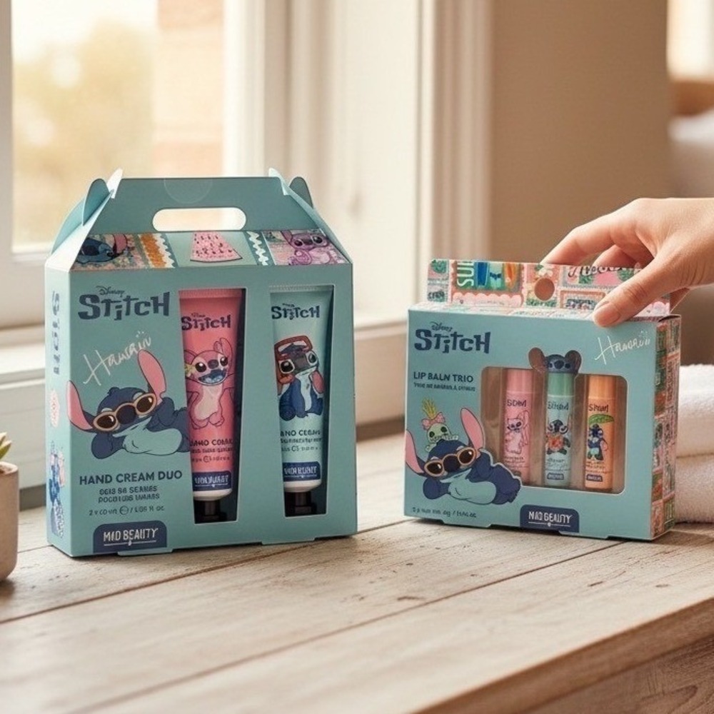 Disney Stitch Hawaii Mad Beauty Hand Cream Duo and Lip Balm Trio Gift Set Bundle